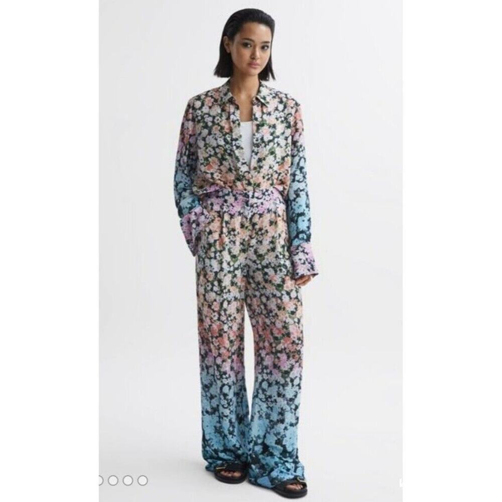 NWT womens sz 10 Reiss Serena wide leg floral pattern trouser pants high rise